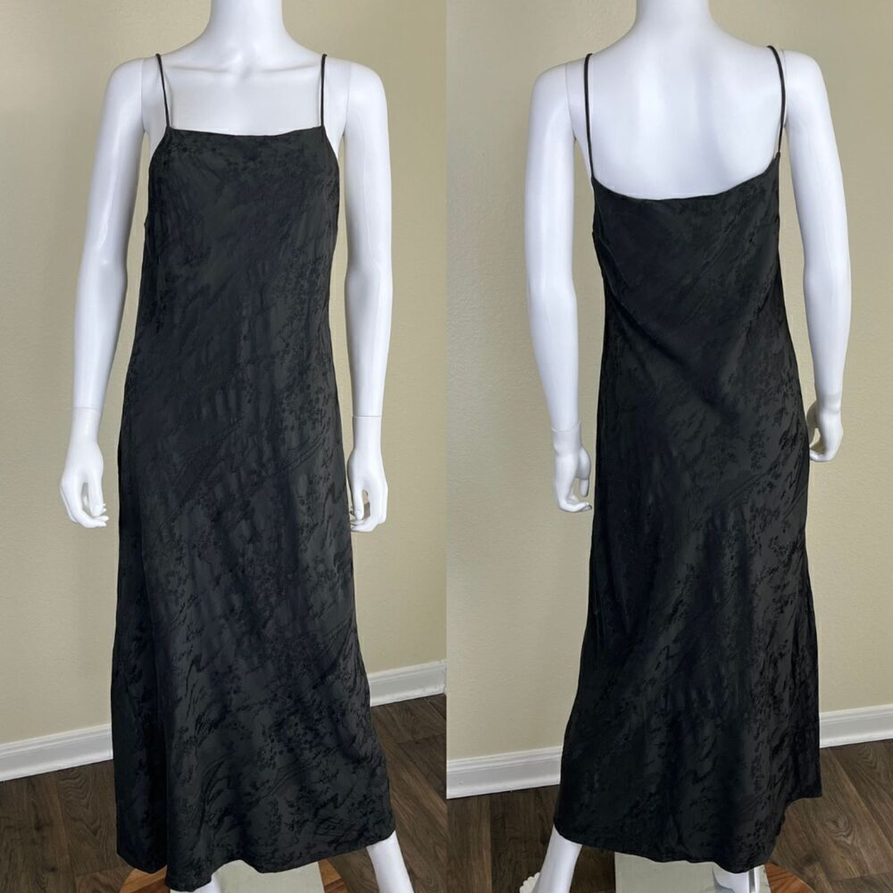 Zara Women's Size L Green Floral Jacquard Midi Slip Dress Y2K Vintage Pullover